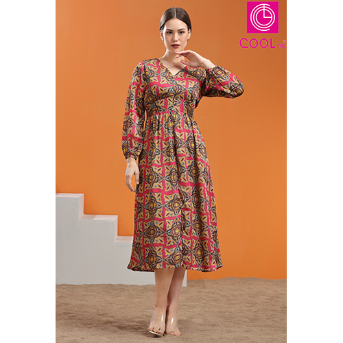 29205-B Floral Printed Flared Dress