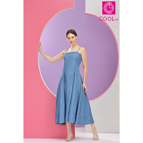 64305-A Women Cotton Shoulder Straps Fit And Flare Midi Dress