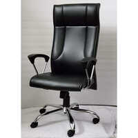 High Back Leather Hydraulic Chair - Durable Leather Upholstery, Polished Steel Finish, Ergonomic High Backrest, Hydraulic Height Adjustment, 360-degree Swivel, Smooth-rolling Casters
