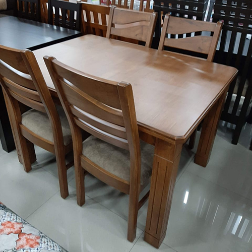 Wooden Dining Table Set - Rectangle Shape, Different Sizes Available | Elegant Brown Finish, Durable 4 Seater Design for Industrial and Home Use