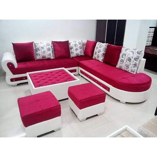 L Shape 6 Seater Sofa Set With Center Table And Two Puffy Full Set - Application: Home