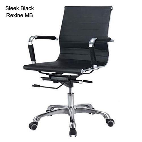 Sleek Black Rexine Medium Back Office Chair - Design: Standard