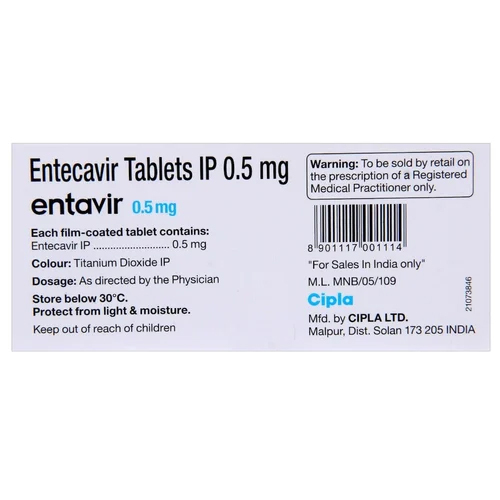 0.5Mg Entecavir Tablets Ip - Origin: India