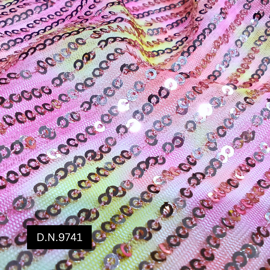 Multicolor Printed Sequins Fabric - Attributes: Washable