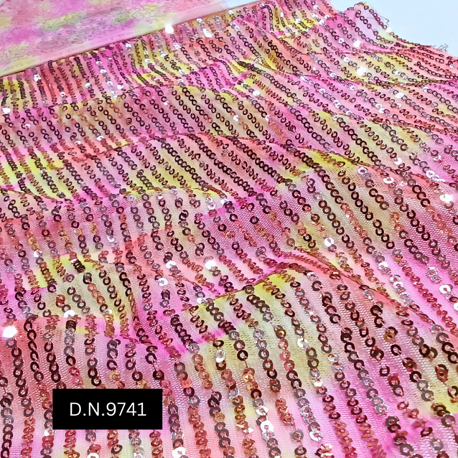 Multicolor Printed Sequins Fabric - Attributes: Washable