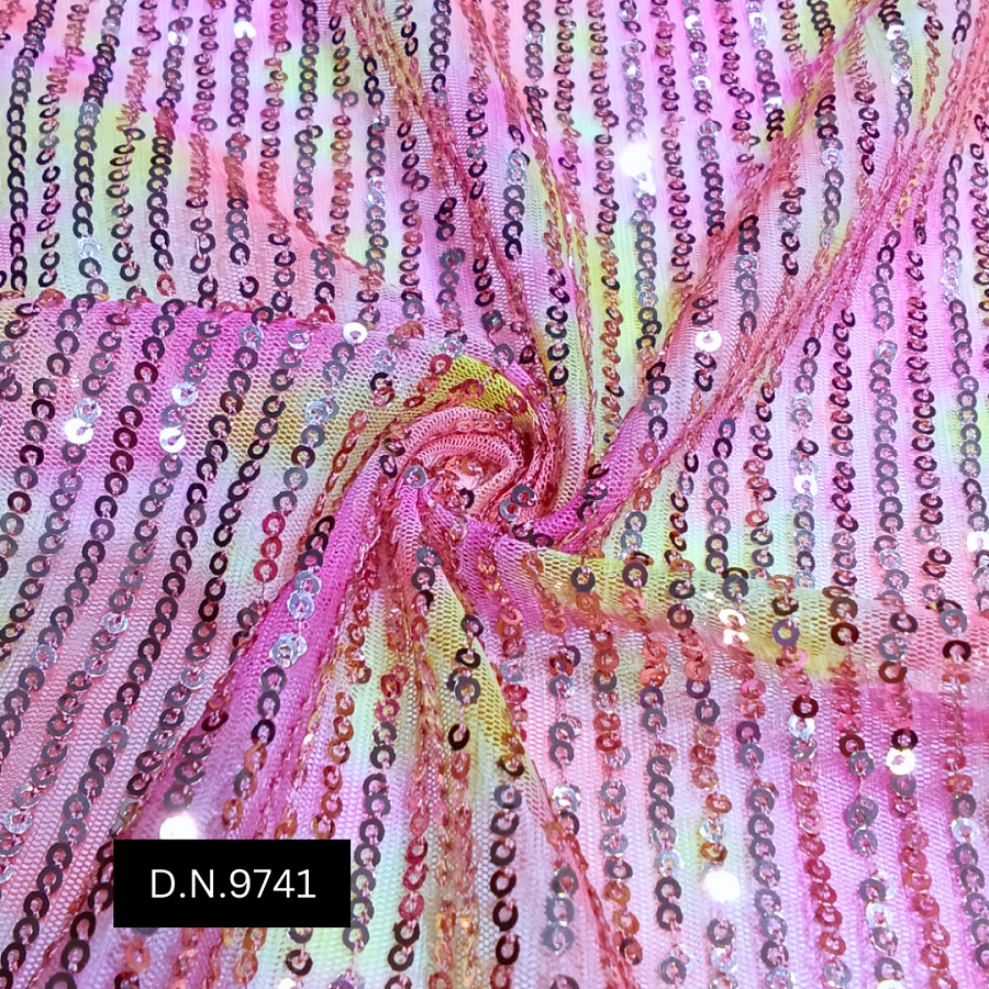 Multicolor Printed Sequins Fabric - Attributes: Washable