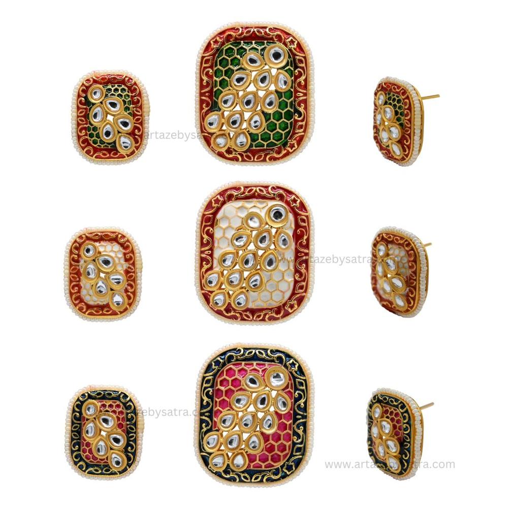 Meenakari Kundan Set Mkb04 - Gold Tone, 25mm Pendant, Floral Motif | Handworked, Glossy Finish, Loop Bail Pendant