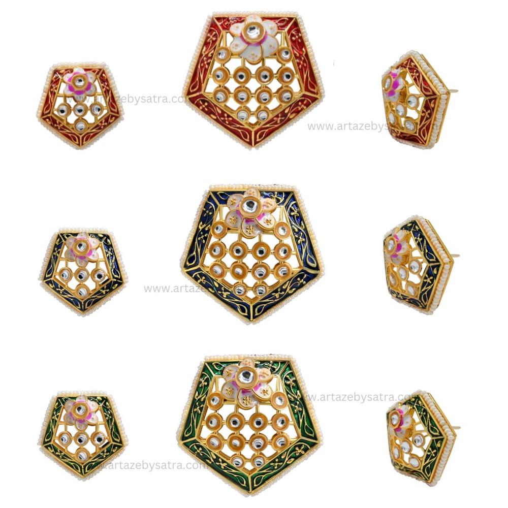 Meenakari Kundan Set | Size 24mm - Handcrafted Alloy, Multicolour Beads, Gold-tone Finish