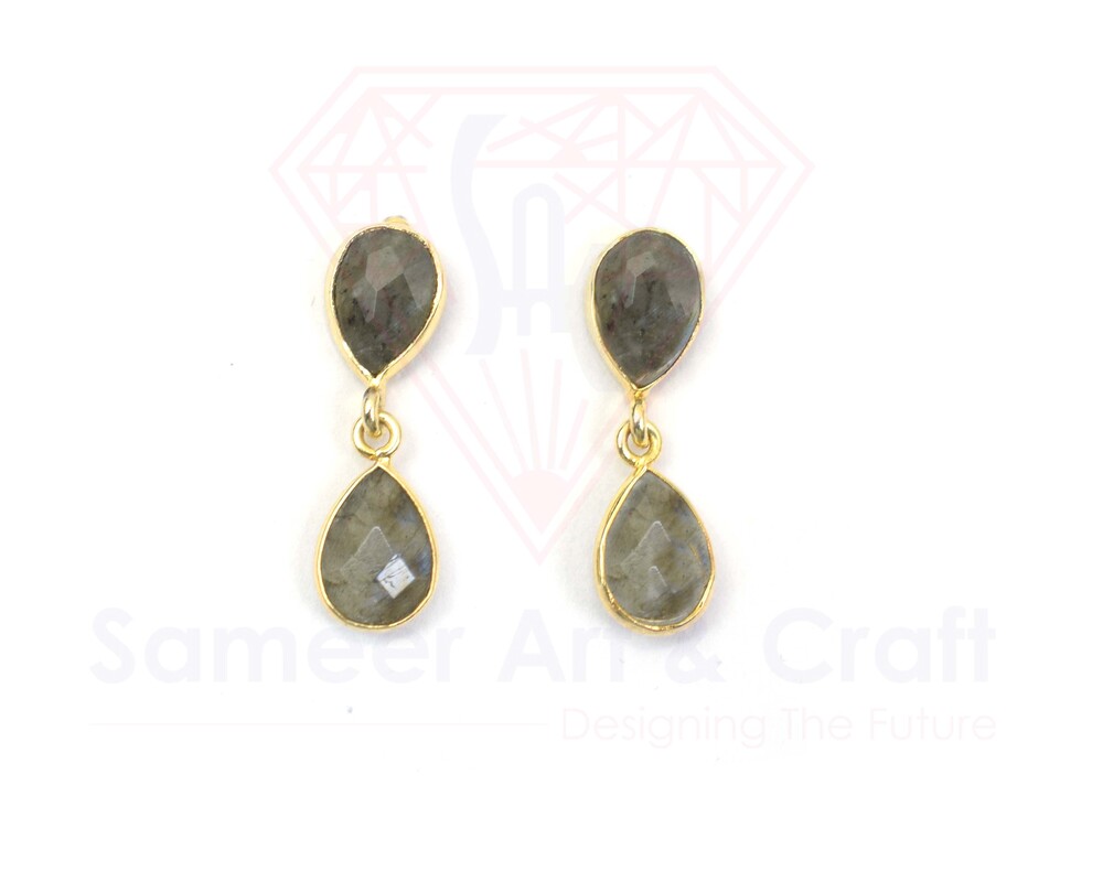 Natural Faceted Gemstone With 18K Gold Plated Handmade Stud Earrings