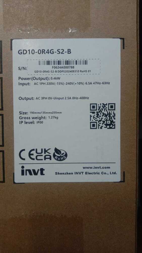 INVT DRIVE GD10 S2B 0.5HP 1PHASE