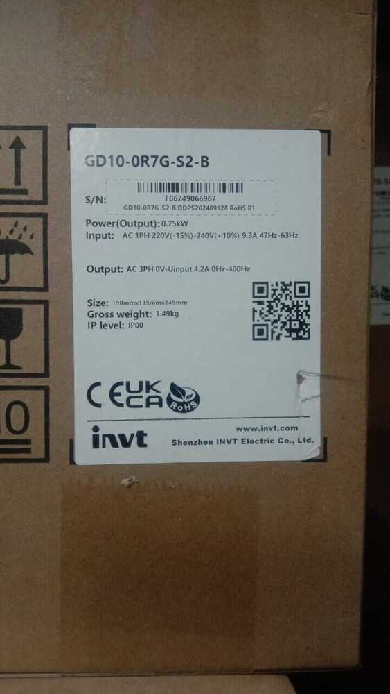 INVT DRIVE GD10 S2B 1HP 1PHASE