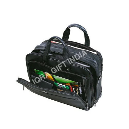 Leather Spacious Laptop Bag - Color: Black