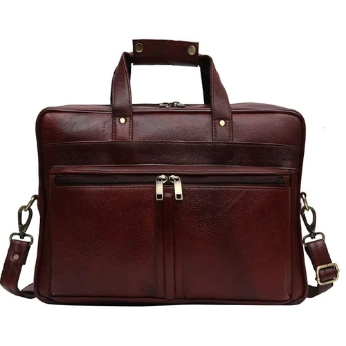 Plain Brown Office Leather Bag - Gender: Men