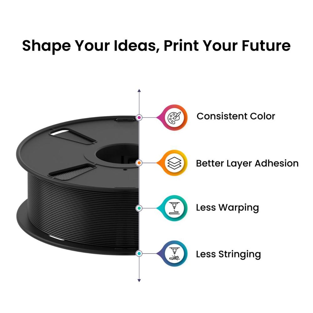Pla Pro Glossy 3d Printer Filament (Black) | Filament Weight: 1kg | 1.75mm - Color: Black