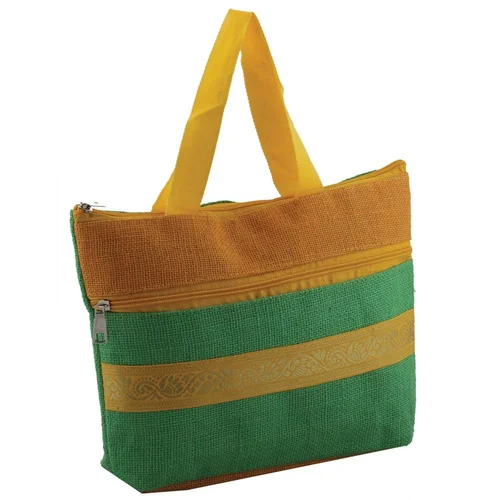 Jute Shopping Bag - Color: Green & Yellow