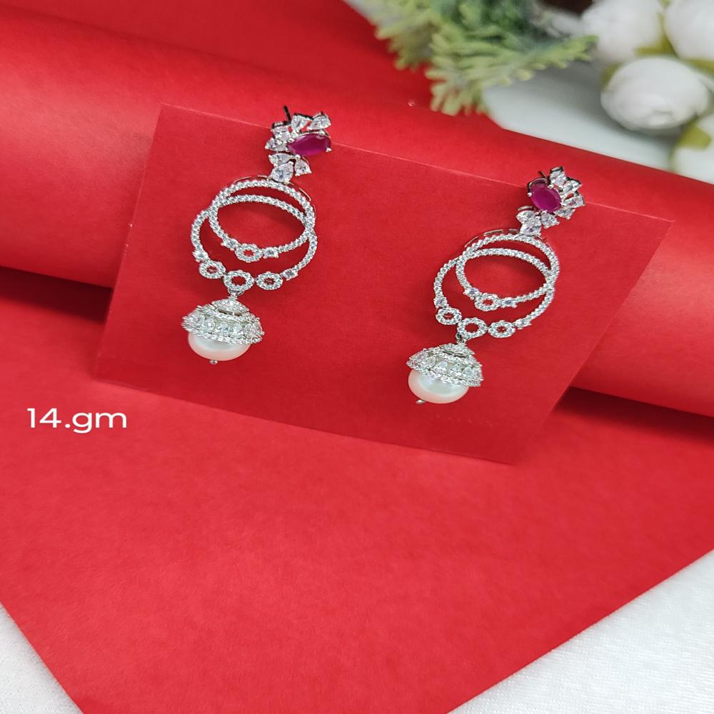 92.5 Silver Jhumka Earrings - Standard Size, Ruby Stone Detailing | Traditional Elegance, High Durability, Ideal For Weddings & Gifts