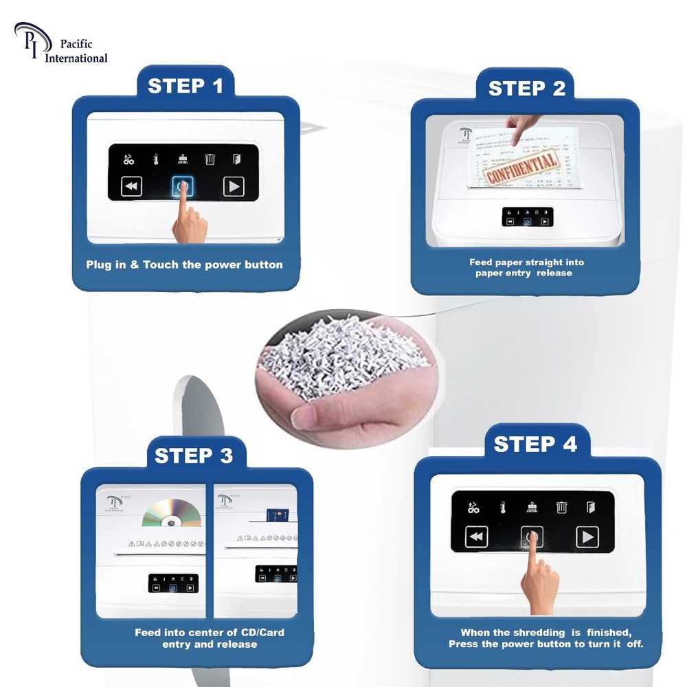 Pi P-612 ( 12 Sheets Micro Cut Paper Shredder ) - Basket Type: Pull Out Bin