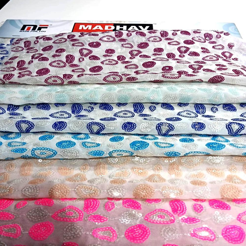 Blue And Transparent Sequins Fabric - Attributes: ]