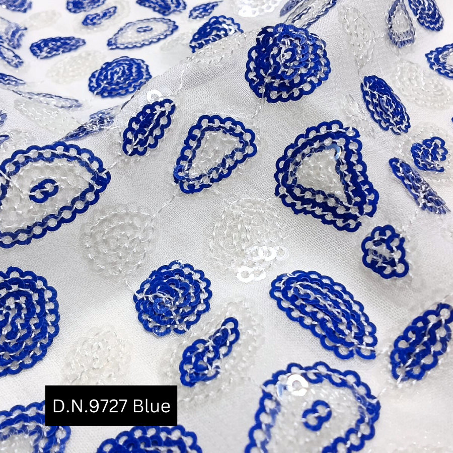 Blue And Transparent Sequins Fabric