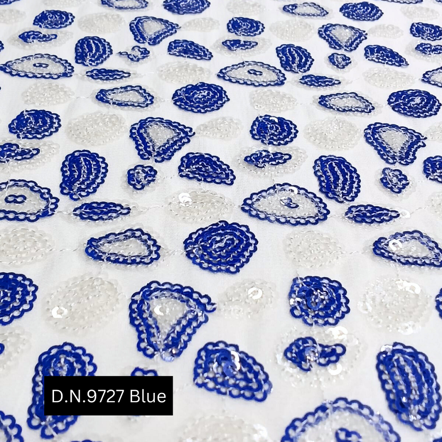 Blue And Transparent Sequins Fabric