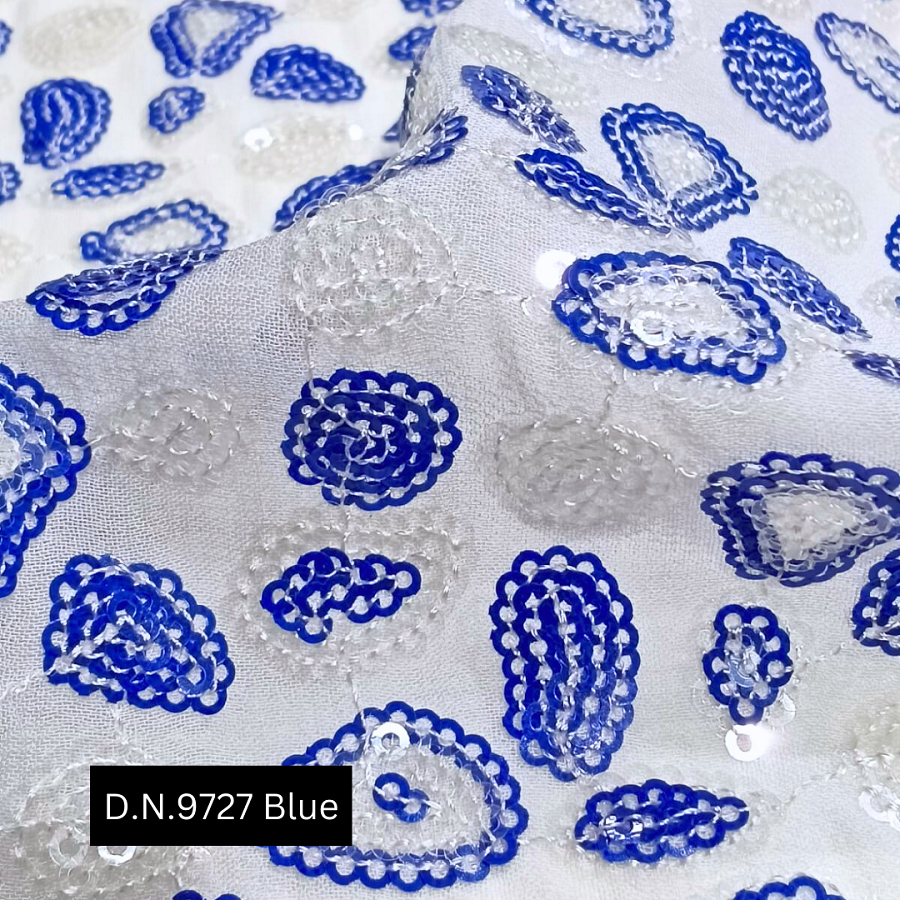 Blue And Transparent Sequins Fabric