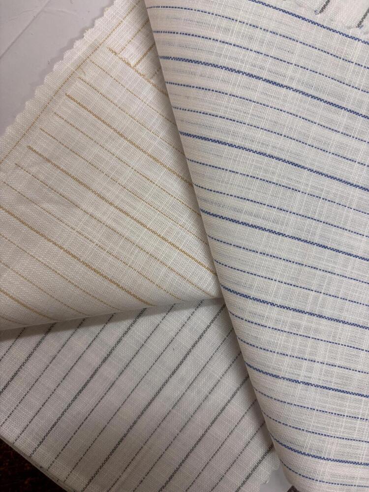 Premium Stripe Linen Fabric - Color: White