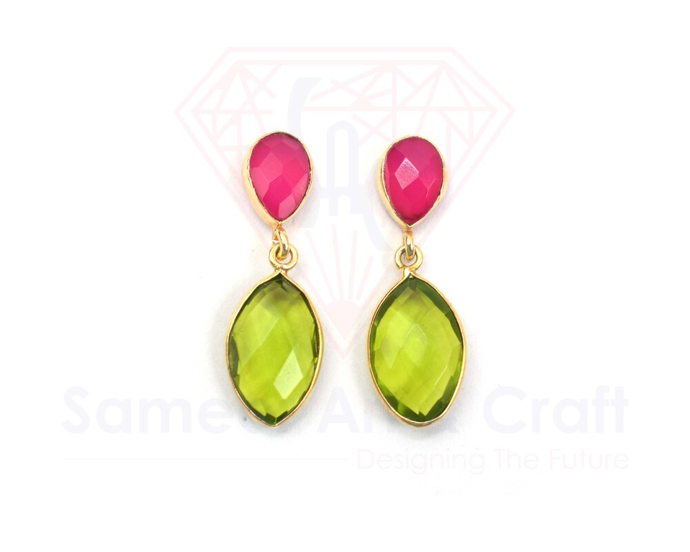 Natural Gemstone With 18K Gold Plated Handmade Faceted Cut Stud Earrings