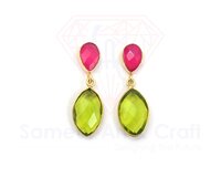 Natural Gemstone With 18K Gold Plated Handmade Faceted Cut Stud Earrings