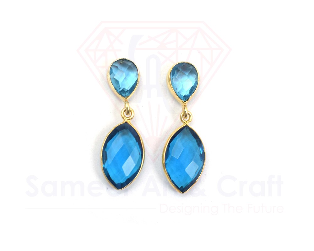 Natural Gemstone With 18K Gold Plated Handmade Faceted Cut Stud Earrings