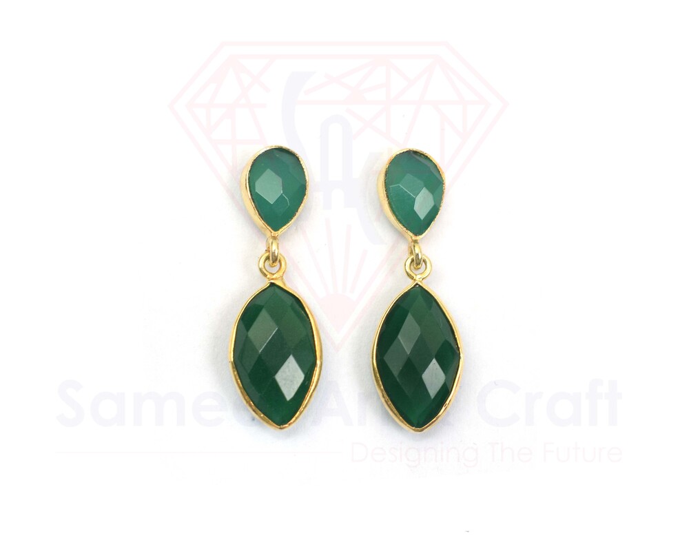 Natural Gemstone With 18K Gold Plated Handmade Faceted Cut Stud Earrings