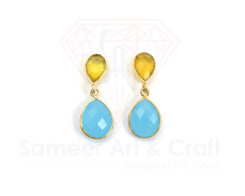 Natural Gemstone With 18K Gold Plated Handmade Faceted Cut Stud Earrings