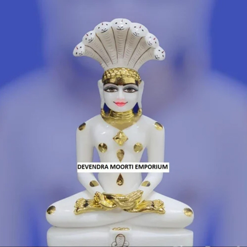 Smooth Finish Polished Marble Shankeshwar Parshwanath Jain God Statue - Color: White