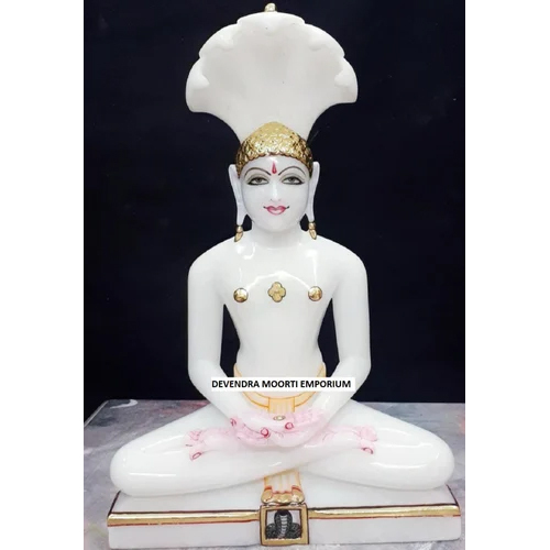 Handcrafted Marble Shankeshwar Parshwanath Jain Statue For Office, Jain Temple, Home Temple - Color: White
