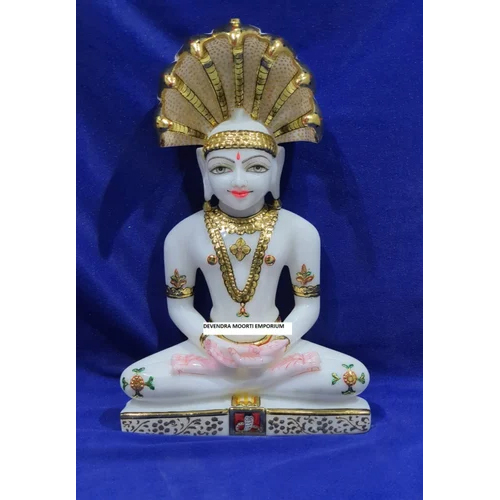 Jain Parshvanath Bhagwan Marble Statue - Color: White