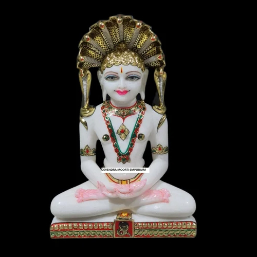 Beautiful Marble Parshwanath Bhagwan Statue - Color: White