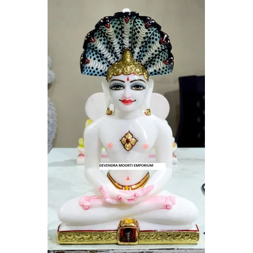 Jain Parshvanath Marble Idol - High-Quality Marble, Sizes 9 to 51 Inches, Elegant White Color, Scratch-Resistant Finish, Polished Luxury