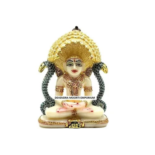 Makrana Marble Parshwanath Bhagwan Statue - Color: White