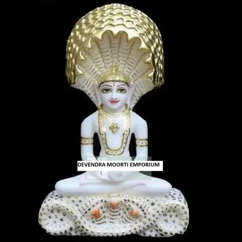 Marble Jain Parshvanath Swami Bhagwan Statue - Color: White