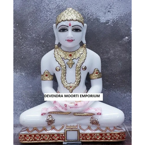 Marble Adinath Bhagwan Statue - Color: White