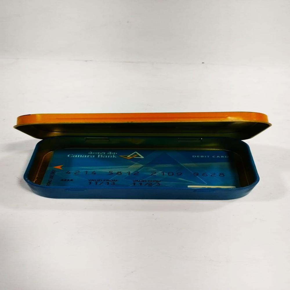 ATM card tin holder with hinge