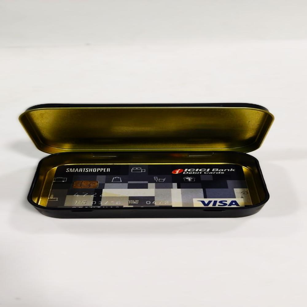 ATM card tin holder with hinge