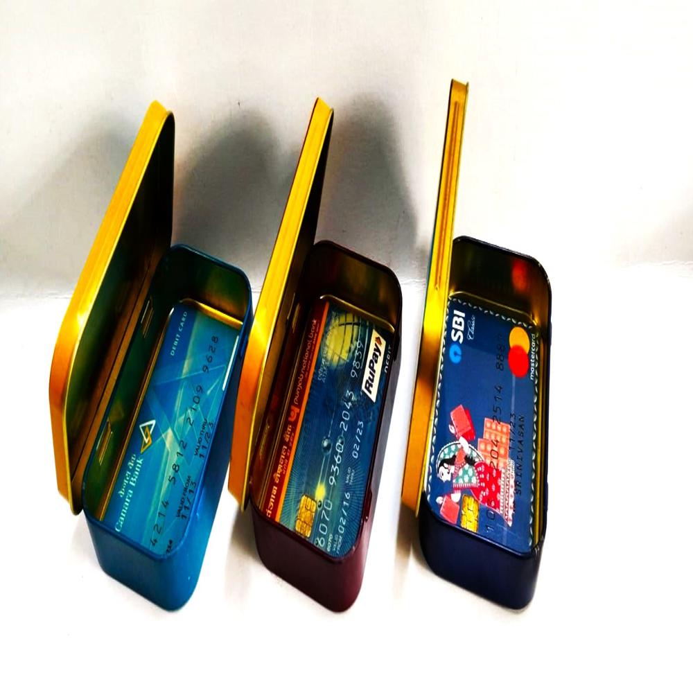 ATM card tin holder with hinge