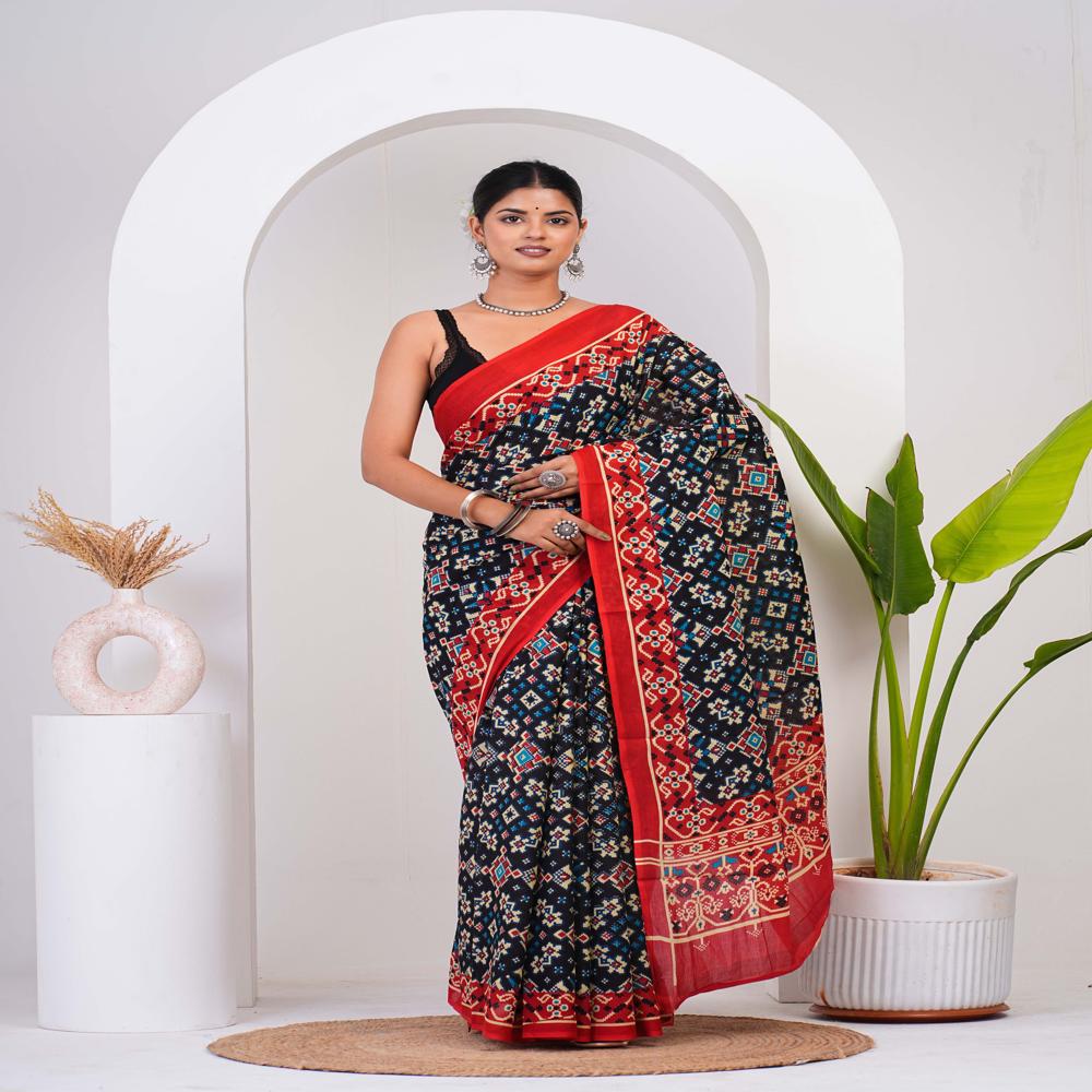Fancy Mulmul Cotton Saree - Color: Black