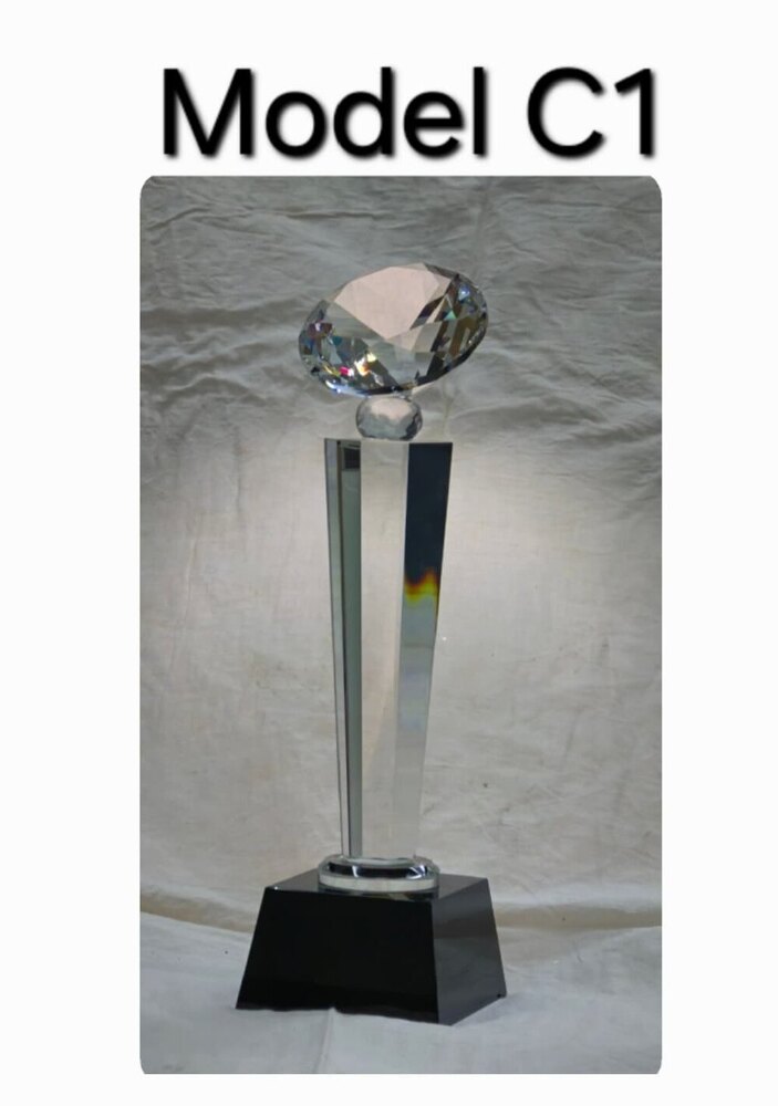 Crystal Trophy - Glass, 10.5 Inches Height | Elegant Award For Sports And Office, Plain Design With Customizable Logo