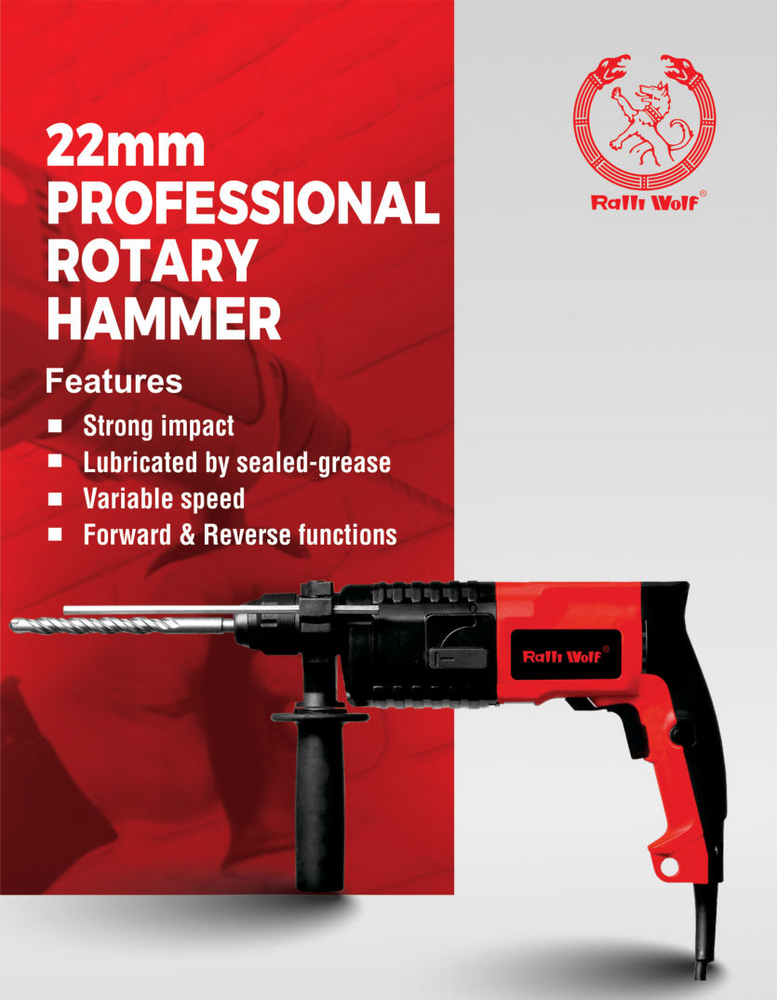 Ralli Wolf 22mm Professional Rotary Hammer (Rw22h) - Application: Industrial