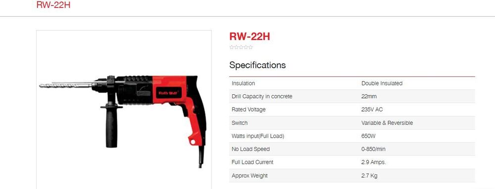 Ralli Wolf 22mm Professional Rotary Hammer (Rw22h) - Application: Industrial