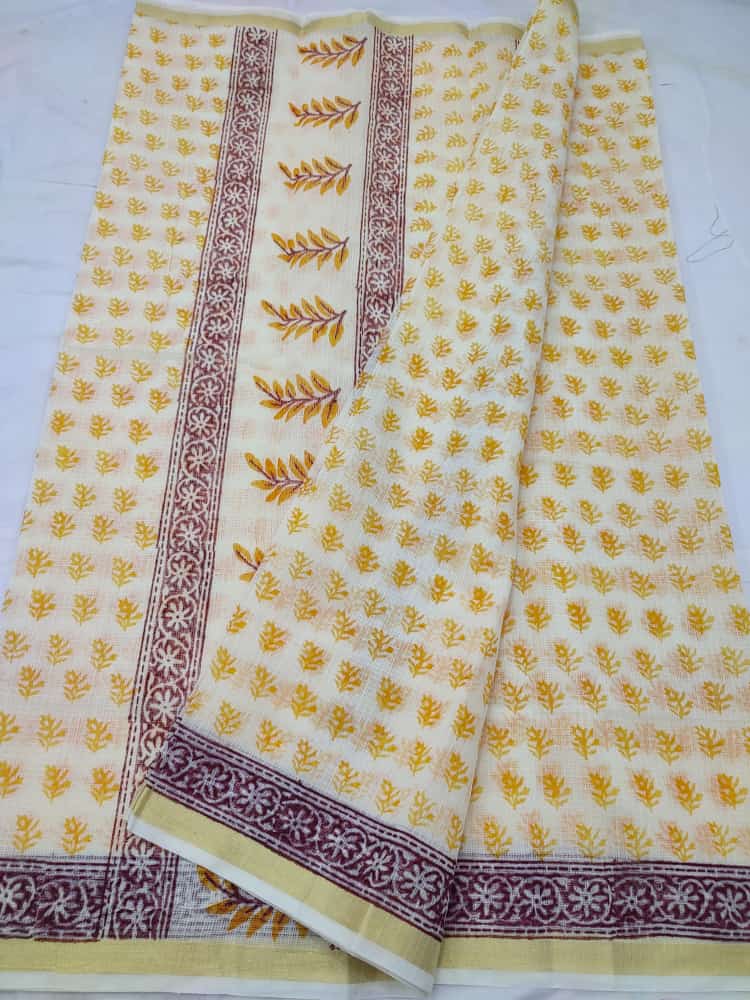 Kota Doria cotton block printed saree