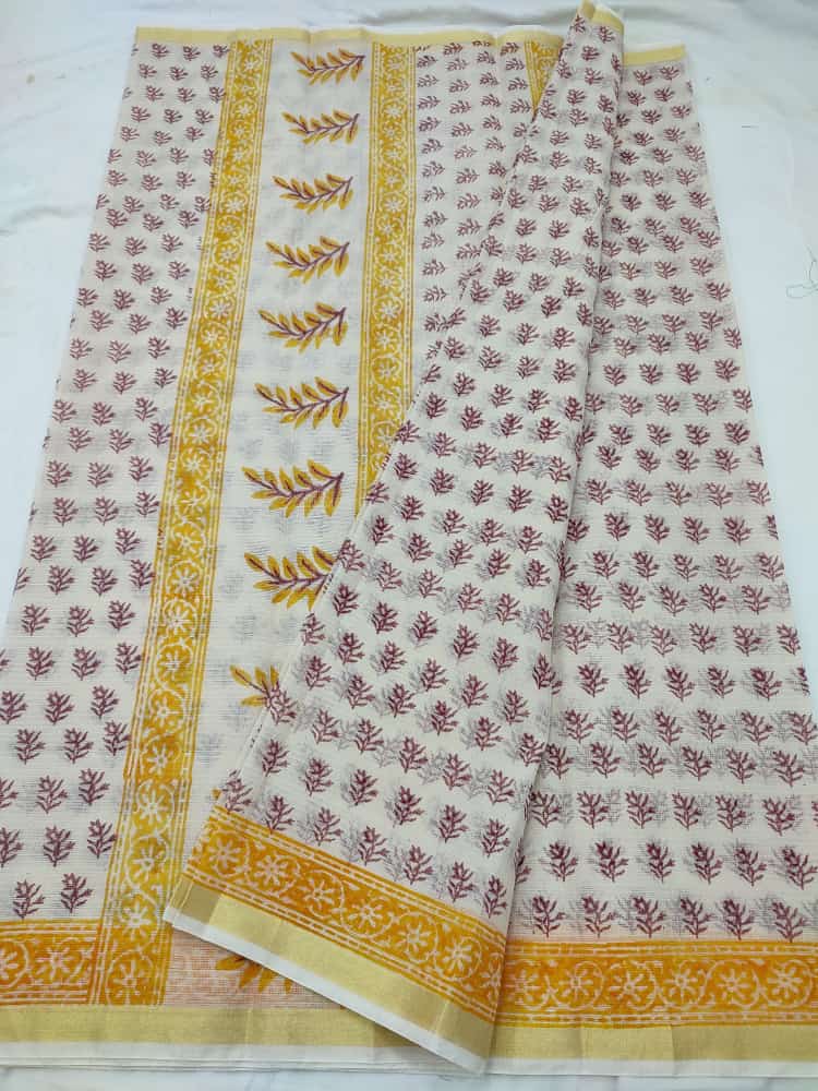 Kota Doria cotton block printed saree