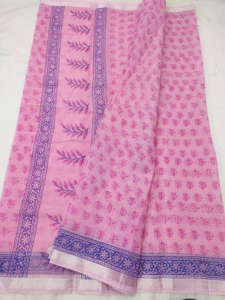 Kota Doria cotton block printed saree