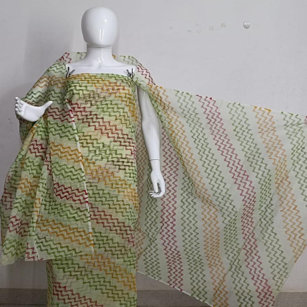 Kota Doria Cotton Block Printed Dress Materials Suites - Application: Ethnic Wear